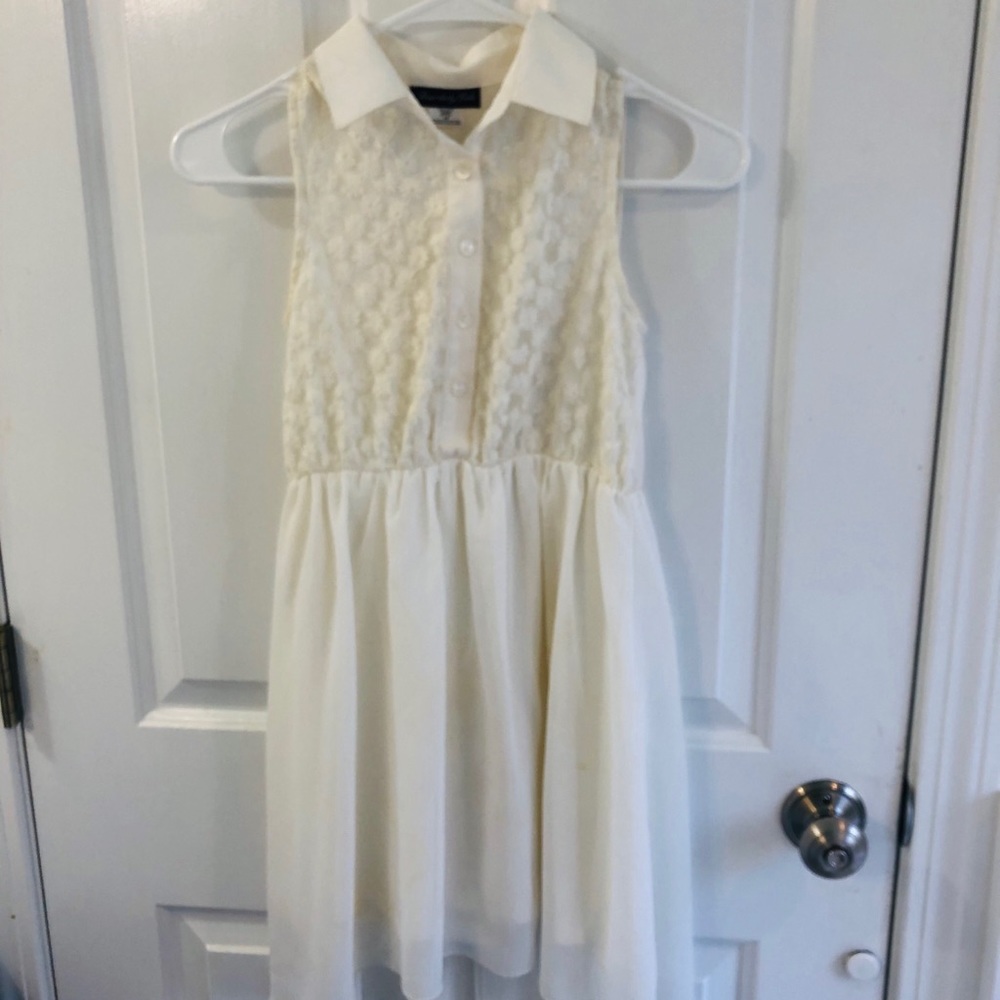 Disorderly Kids EUC cream dress w/flowered detail